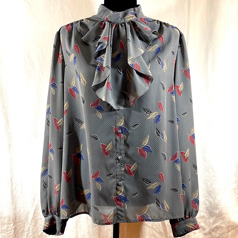 Vintage 70s Pykettes Secretary Blouse with Cascade Ruffle Size 10